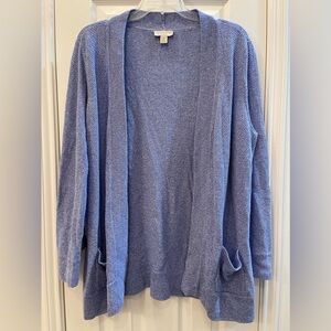 Appleseeds Womens 1X Blue Open‎ Front Knit Cardigan Pockets Linen Cotton Blend